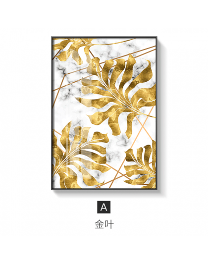 Nordic rośliny złoty liść obraz na płótnie plakaty i druk obrazy na ścianę dla salon sypialnia jadalnia pokój pokój nowoczesny w