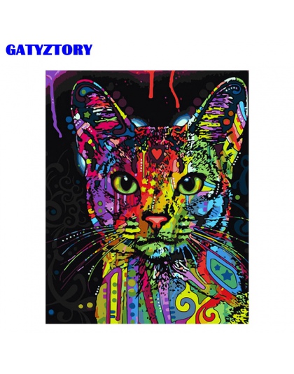 Bezramowe streszczenie kolorowe kot zwierzęta obraz DIY według numerów ręcznie malowane obraz olejny na ścianie obraz do dekorac