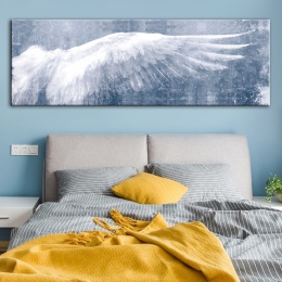 Elegancki oryginalny obraz przedstawiający białe skrzydła anioła na czarnym lub niebieskim tle ozdobny plakat w stylu vintage