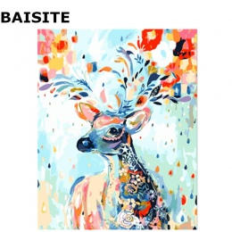BAISITE streszczenie kolorowe Deer bezramowe obraz DIY według numerów ręcznie malowane obraz olejny na płótnie wystrój domu wyją