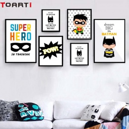 Superbohatera Pow wystrój pokoju dla dzieci Dream Big ścienne plakat artystyczny i reprodukcje nowoczesne malarstwo na płótnie o