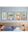 Zwierzęta leśne ścienne kreskówki plakat artystyczny i druk na płótnie malarstwo dla dzieci przedszkole sypialnia obraz modułowy