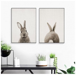 Czarny biały dziecko zwierząt królik ogon płótnie reprodukcja i plakat przedszkole Bunny obraz na płótnie dla dzieci pokój Nordi