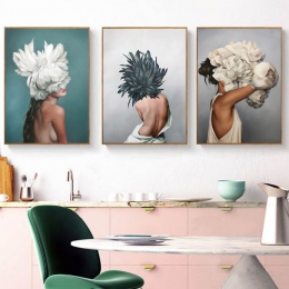 Nowoczesne plakaty i reprodukcje kwiaty Feather kobiety drukowane obraz olejny na płótnie na ścianę do dekoracji domu salonu