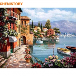 CHENISTORY romantyczny port obraz DIY według numerów krajobraz na płótnie malarstwo Home Decor dla pokoju gościnnego Wall obraz 