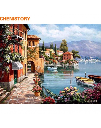 CHENISTORY romantyczny port obraz DIY według numerów krajobraz na płótnie malarstwo Home Decor dla pokoju gościnnego Wall obraz 
