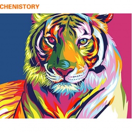 CHENISTORY kolorowe tygrys zwierzęta obraz DIY przez numery zestawów farby na płótnie ręcznie malowane obraz olejny farba do dek