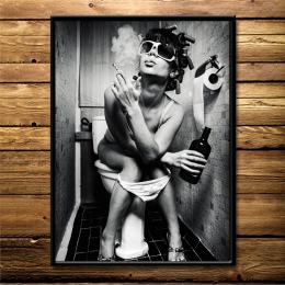 Nowoczesny czarny biały Sexy picia i palenia kobieta uroda obraz na płótnie toaleta Pub Bar dekoracji wnętrz plakat na ścianę zd
