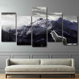 HD, reprodukcji na płótnie Wall Art salon obrazy dekoracyjne 5 sztuk Snow Mountain Plateau wilk obrazy zwierząt plakaty ramy