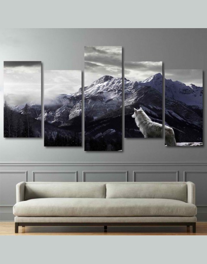 HD, reprodukcji na płótnie Wall Art salon obrazy dekoracyjne 5 sztuk Snow Mountain Plateau wilk obrazy zwierząt plakaty ramy