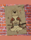W stylu Vintage Retro anime plakat-japoński samuraj kot tatuaż kot-plakaty cudi plakat/w stylu Vintage domu ściany naklejka do w