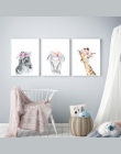 Zwierzęta kwiatowy korona Art Decor obraz na płótnie, Baby Girl drukuje zwierząt żyrafa słoń lew ściany obraz przedszkole plakat