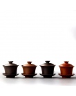 Chiński Teaset elegancki Gaiwan kubki herbaty fioletowy gliny waza 120 ml pokrywką miska spodek Zisha herbaty parzenia herbaty p
