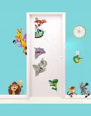 Dżungli zwierząt naklejki ścienne dla dzieci pokoje Home dekor drzwiowy Cartoon lew słoń żyrafa naklejki ścienne pcv Mural Art p