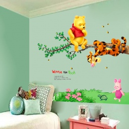 Zwierząt cartoon niedźwiedź tygrys drzewo pszczoła naklejki ścienne dla dzieci pokój dekoracji wnętrz naklejki tapety przedszkol