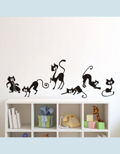 Piękne 6 czarny śliczne koty naklejki ścienne Moder kot naklejki ścienne dziewczyny winylowa dekoracja do domu Cute Cat salon dl