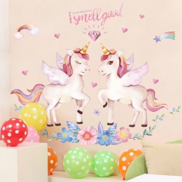 Śliczne Unicorn Flamingo naklejki ścienne dla dzieci pokoje dekoracja do sypialni dziewczęcej DIY plakat Cartoon zwierząt naklej