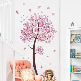Drzewo kwiat kwiatowy motyle naklejki ścienne naklejki salon sypialnia TV Sofa tło Decor naklejki ścienne Mural
