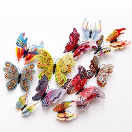 12 sztuk/partia 3D podwójna warstwa dekoracyjne motyl dla sypialnia Party kurtyny sztuczny kwiat Craft Decor pcv motyle z Pin DC