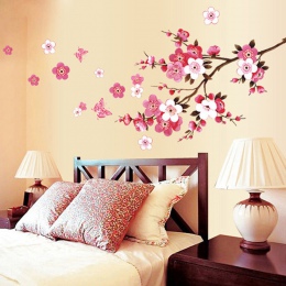Nowy Muursticker pokój Peach Blossom kwiat motyl gorąca sprzedaż DIY nowoczesne naklejki ścienne Vinyl Art naklejki pokój Home D