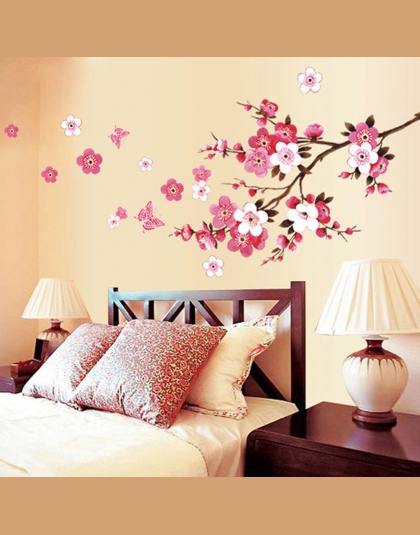 Nowy Muursticker pokój Peach Blossom kwiat motyl gorąca sprzedaż DIY nowoczesne naklejki ścienne Vinyl Art naklejki pokój Home D