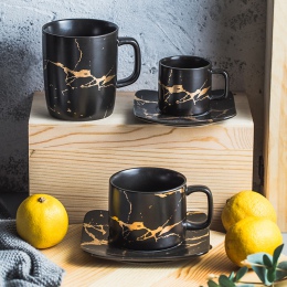 MUZITY ceramiczne naczynie na herbatę filiżanka i spodek zestaw kreatywny złoty projekt porcelanowy kubek herbaty zestaw czarny 