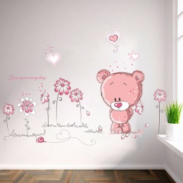 % Cartoon śliczne różowe lanimal niedźwiedź kwiat dziecko dzieci dzieci sypialnia wystrój pokoju naklejki ścienne dla dzieci prz