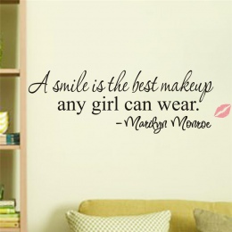 Uśmiech to najlepszy makijaż Marilyn Monroe inspirujące cytat naklejki ścienne dziewczyna 8129. Winyl do wystroju wnętrz naklejk