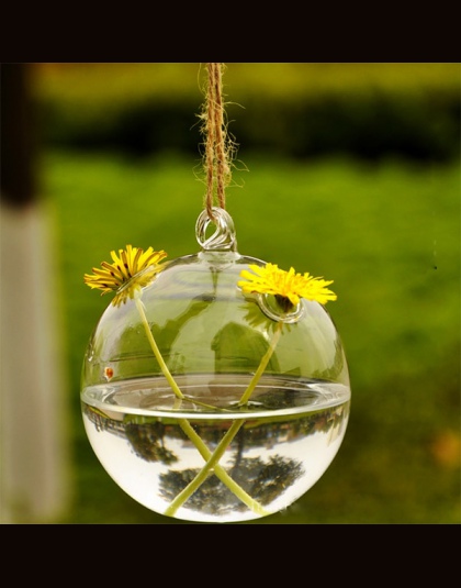 Nowy ładny szklany okrągłe z 2 otworami kwiat roślin wiszący wazon dekoracja ślubna do domu Fish Tank Home dekoracji przezroczys