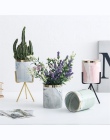 Marmur soczyste rośliny doniczka z kutego żelaza wazon ceramiczny zestaw kreatywny stojak na kwiaty ogrodnictwo w domu dekoracja