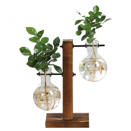 Szklany drewniany wazon industrialny nowoczesny modny na rośliny przeźroczysty ozdobny doniczka terrarium DIY