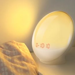 Nowoczesny elektroniczny budzik z symulacją świetlną elegancki zegar dekoracyjna ozdobna lampka