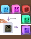Wielofunkcyjny 7 LED zmieniające kolor cyfrowy budzik zegar z datą termometr z alarmem pulpit tabela Cube budzik noc świecące