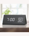 Saat kreatywny zegar cyfrowy drewniany zegar elektroniczny elektroniczny LED czas wyświetlania temperatury i wilgotność wykrywa 