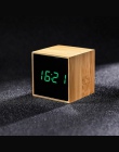 100% bambusa cyfrowy budzik z regulacją jasności sterowanie głosem biurko duży wyświetlacz temperatury w czasie USB/zasilany z b