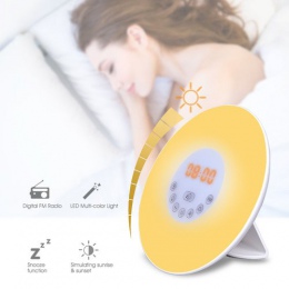 DEWEL czujnik dotykowy LED cyfrowy budzik Sunrise obudzić światła z radiem FM lampa kolorowa tryb drzemki natura dźwięk