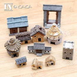 Chiński antyczne mini domek Retro budynek mikro bajki ogród figurki miniatury/Terrarium w stylu Vintage ozdoby do wystroju domu 
