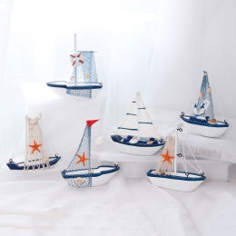 Vintage śródziemnomorskim stylu Marine Nautical drewniane niebieski żaglowiec statek rzemiosło drewna LBShipping