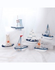 Vintage śródziemnomorskim stylu Marine Nautical drewniane niebieski żaglowiec statek rzemiosło drewna LBShipping
