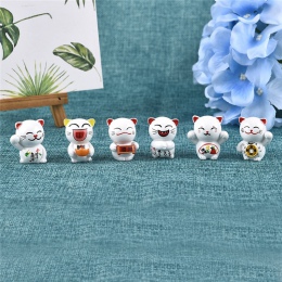 6 sztuk Cartoon szczęście koty Micro krajobraz Kitten Feng Shui domu dekoracje ogrodowe miniatury ozdoby prezent