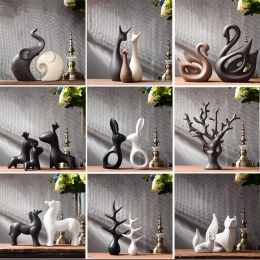 Nowoczesne artystyczne dekoracyjne figurki ceramiczne ozdobne słonie koty drzewa do salonu jadalni białe beżowe