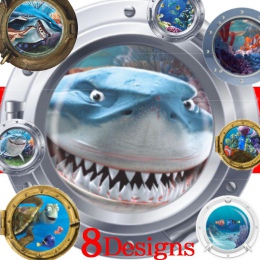 3d vivid łodzi podwodnej iluminator naklejki ścienne dla dzieci pokoje sealife wystrój koral shark ryby cartoon zwierząt naklejk