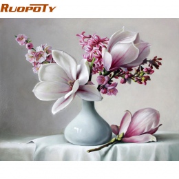 RUOPOTY diy ramki farba akrylowa kwiat magnolii obraz diy przez numery nowoczesne Wall obraz wyjątkowy prezent dla Home Decor sz