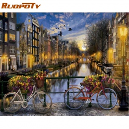 RUOPOTY ramka Amsterdam DIY obraz olejny przez numer krajobraz kaligrafia malarstwo akrylowe farby na płótnie dla wystroju domu 