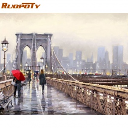RUOPOTY ramka most miasto obraz DIY przez numery nowoczesne Wall Art malowanie kaligrafia malarstwo akrylowe kolorowanki numeryc