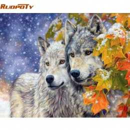 RUOPOTY ramki wilk zwierząt obraz DIY przez numer nowoczesna farba akrylowa na obraz na płótnie wyjątkowy prezent dla Home Decor
