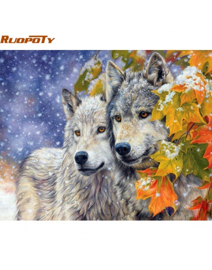 RUOPOTY ramki wilk zwierząt obraz DIY przez numer nowoczesna farba akrylowa na obraz na płótnie wyjątkowy prezent dla Home Decor