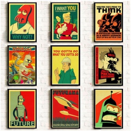 Amerykański komiks serialu Futurama Retro plakaty papier pakowy vintage drukuje obraz ścienny dobrej jakości dekoracyjne dekorac