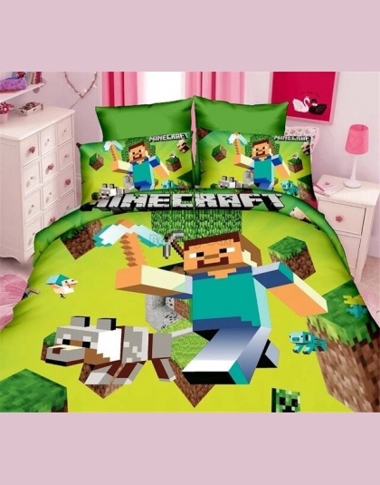 Tekstylia domowe śliczne Minecraft drukowane zestawy pościeli dla dzieci postać z kreskówki łóżko okładka prześcieradło poszewka