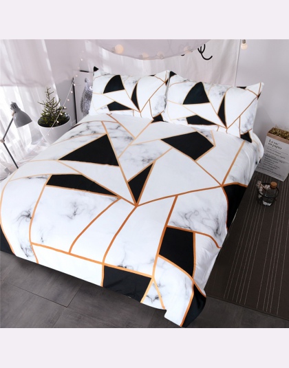 BlessLiving nieregularne geometryczne drukowane pościel zestaw czarny i biały kołdra pokrywa zestaw marmur tekstury łóżko okładk